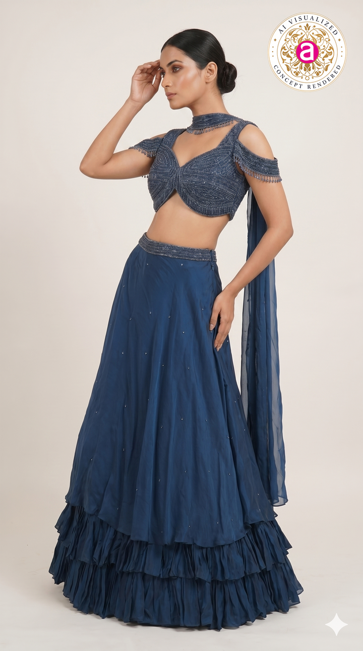 Navy Blue Designer Party Wear Lehenga Set