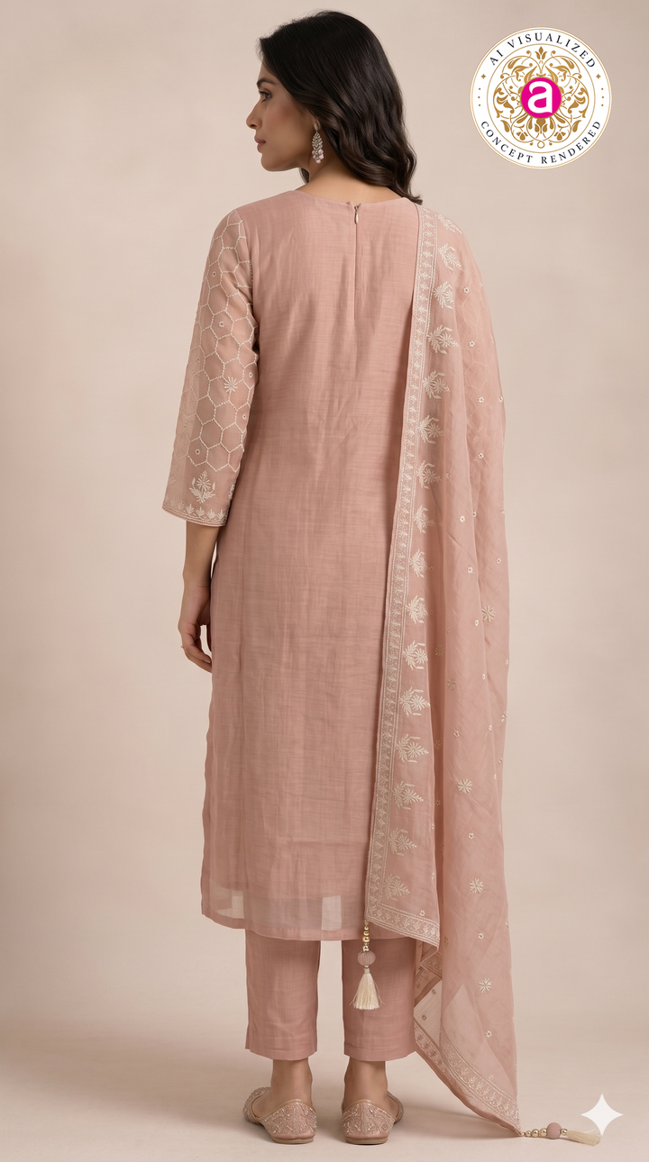 Blush Pink Embroidered Straight Kurta Set with Dupatta