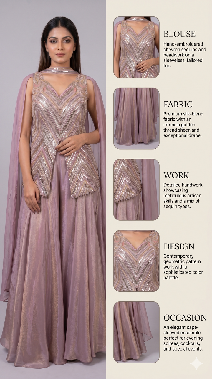 Dusty Mauve Sequined Cape Style Palazzo Set