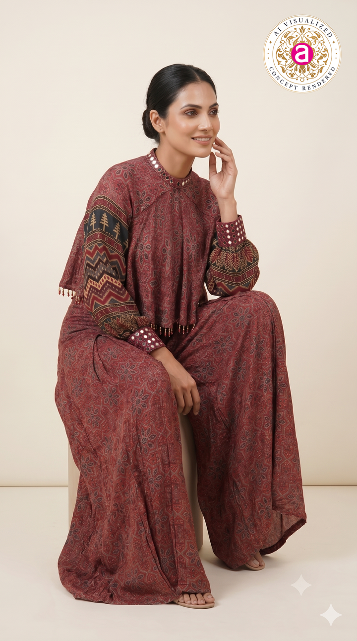 Rust Red Heritage Printed Co-Ord Palazzo Set
