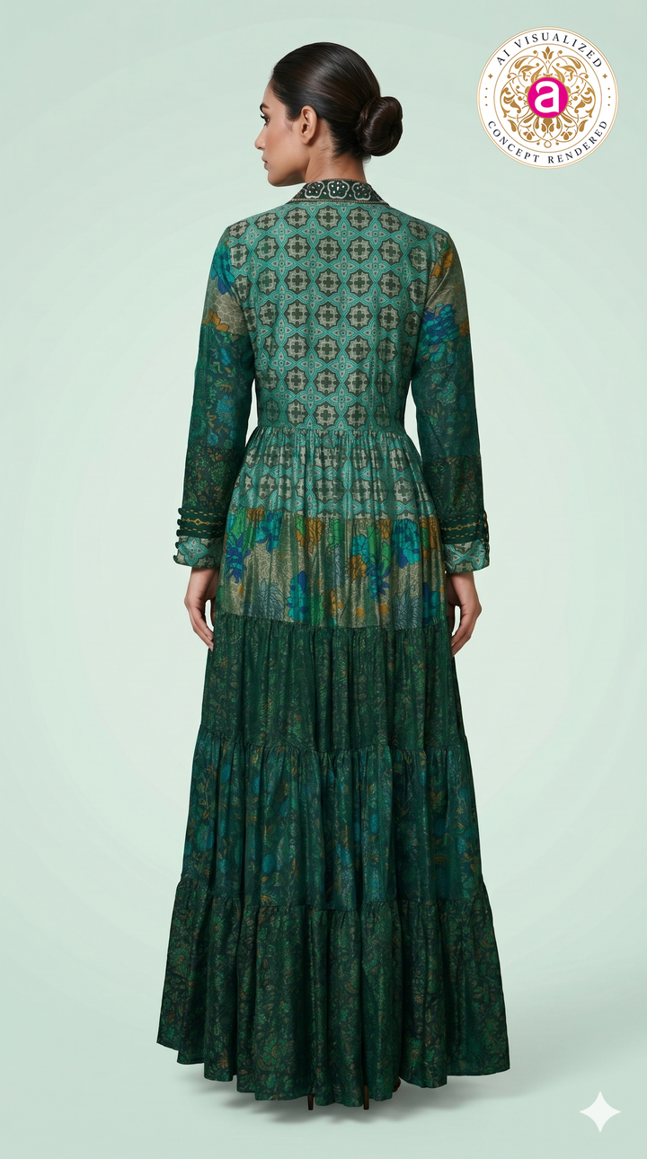 Emerald Green Printed Tiered Maxi Dress