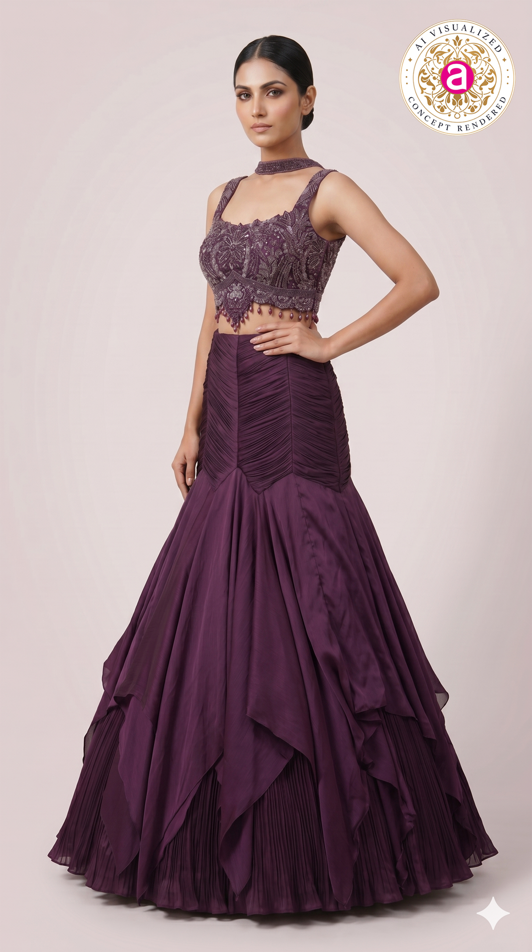 Wine Purple Designer Party Wear Mermaid Lehenga Set