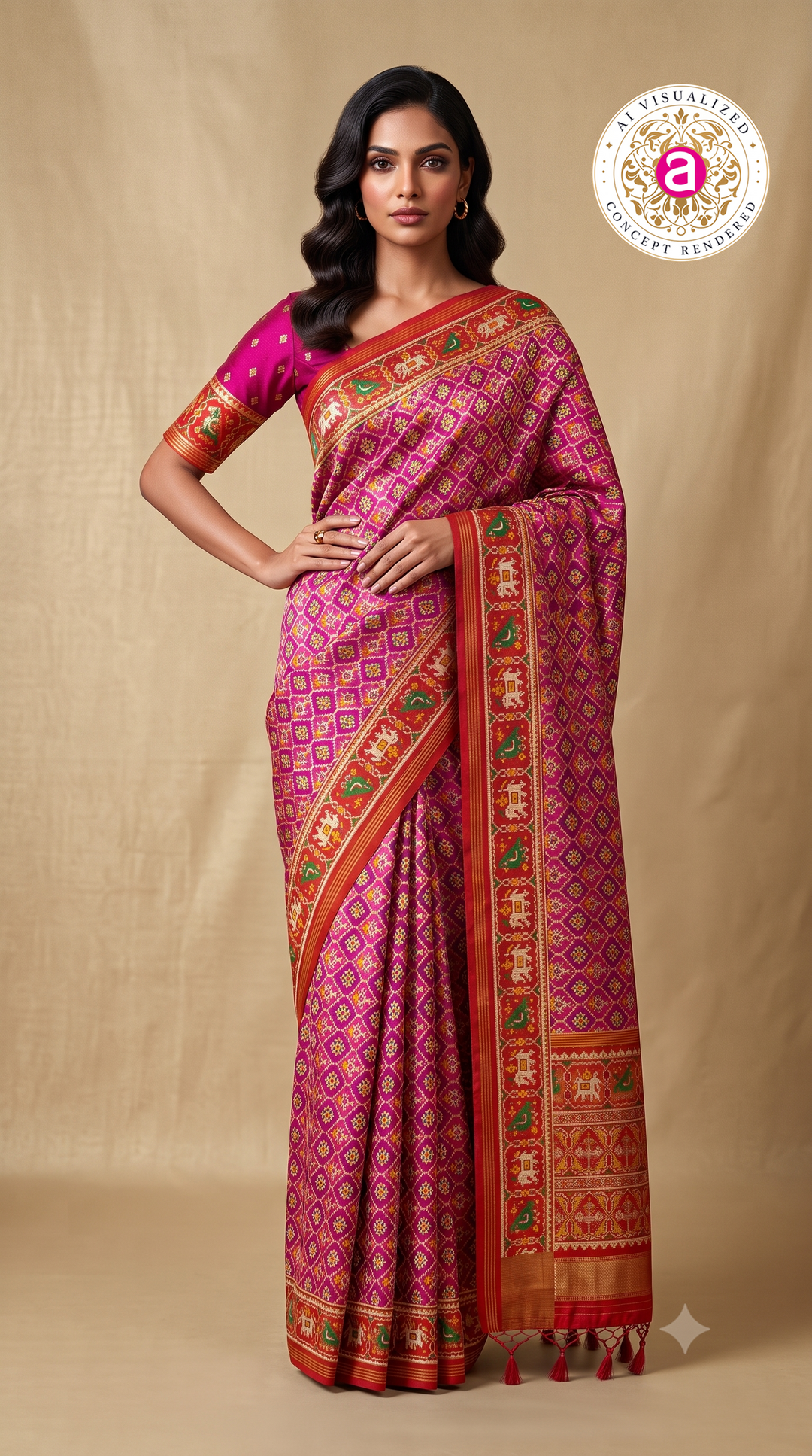 Premium Patola Inspired Weaving Silk Saree with Traditional Elephant Border