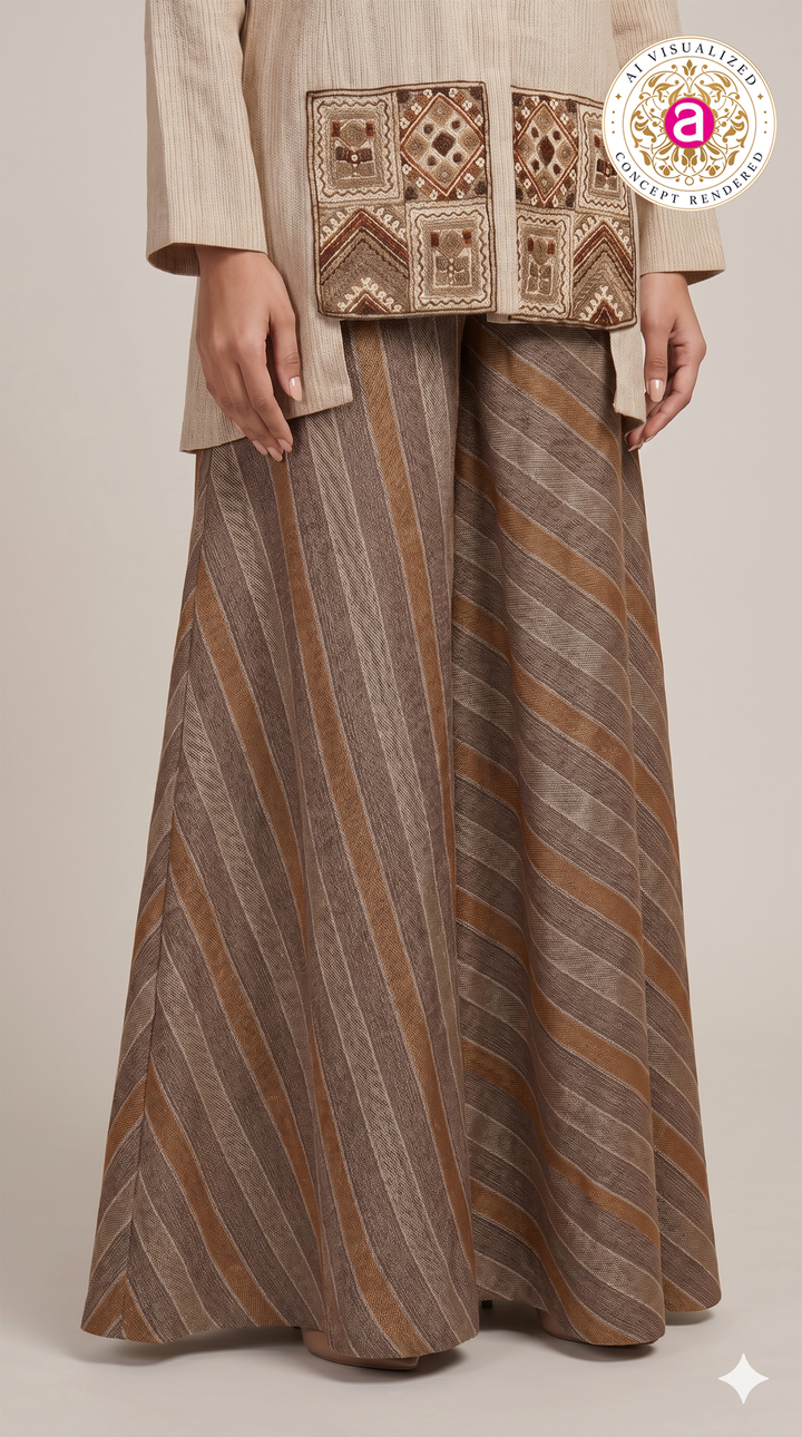 Beige Embroidered Tunic with Striped Palazzo Set