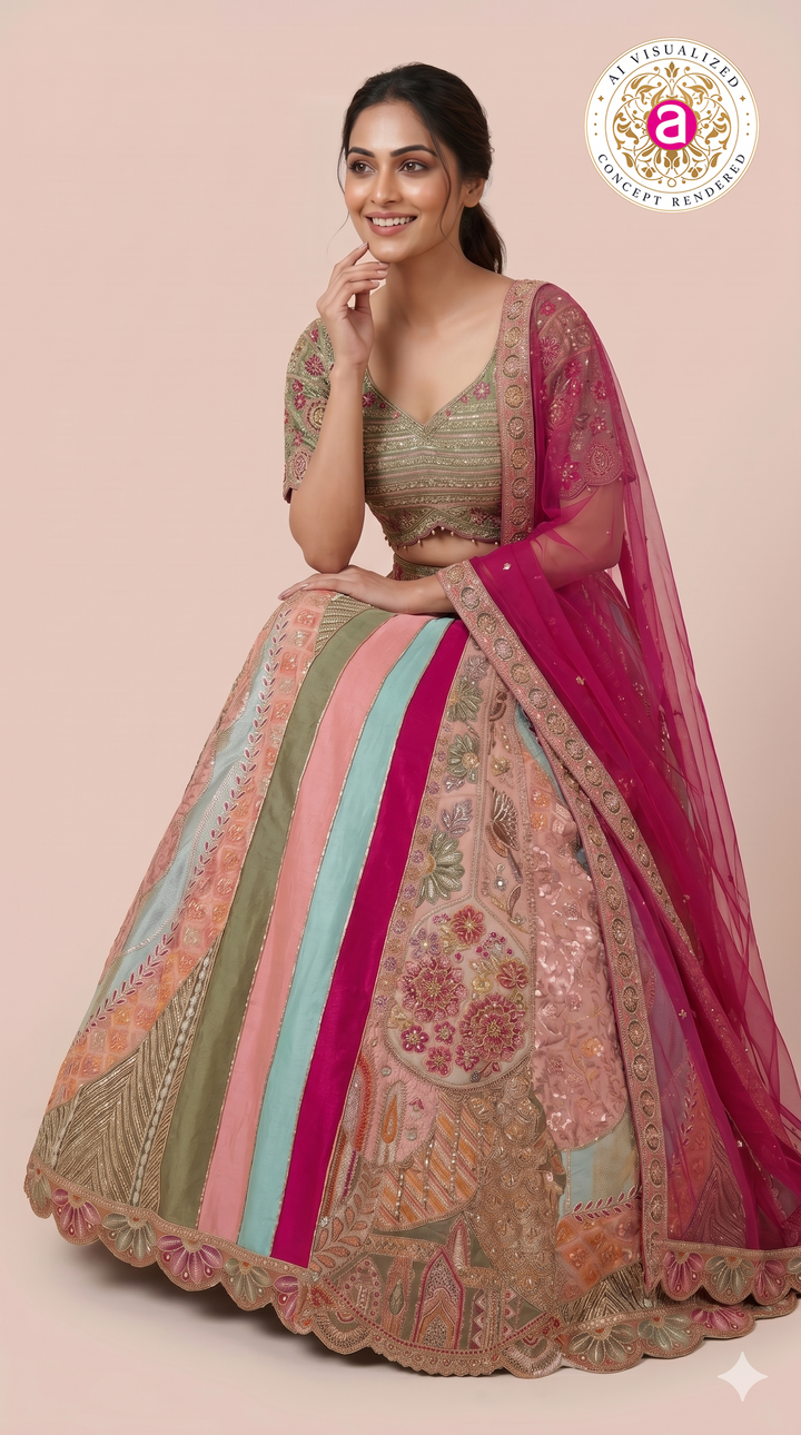 Pastel Heritage Panel Embroidered Designer Lehenga Set