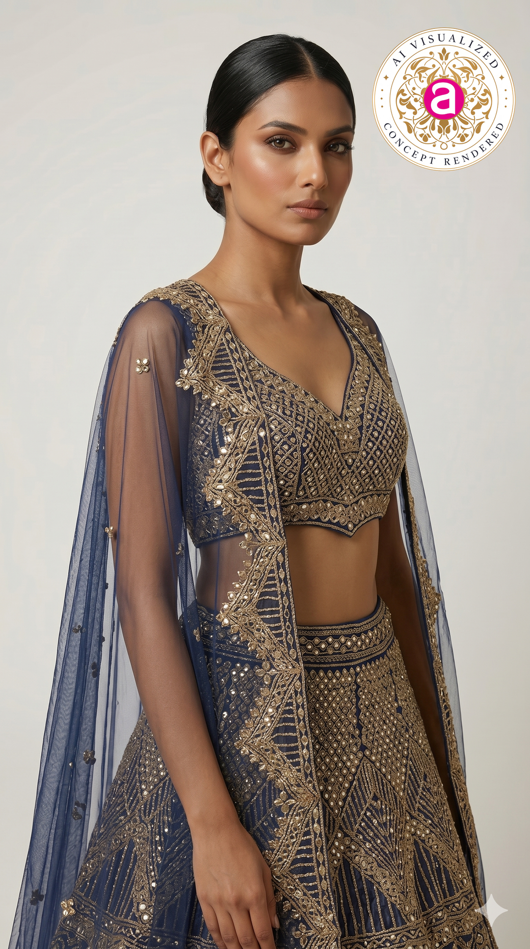 Royal Navy Blue Heavy Embroidered Designer Lehenga Choli with Net Dupatta