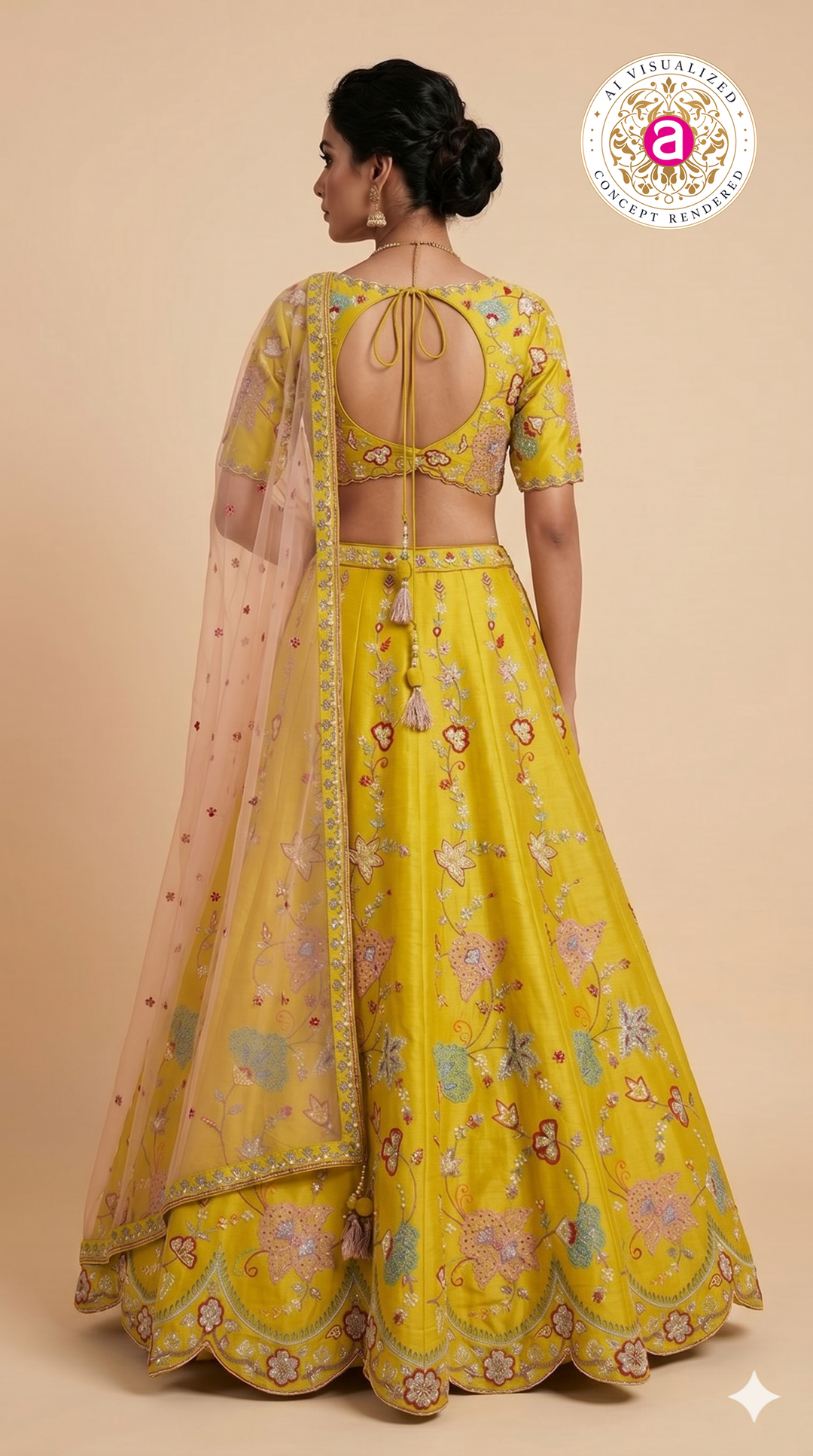 Mustard Yellow Floral Embroidered Designer Lehenga Choli with Net Dupatta