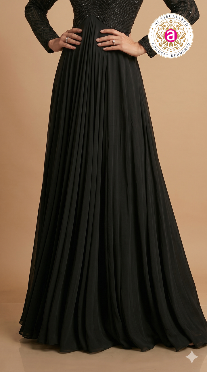 Midnight Black Hand Embellished Evening Gown