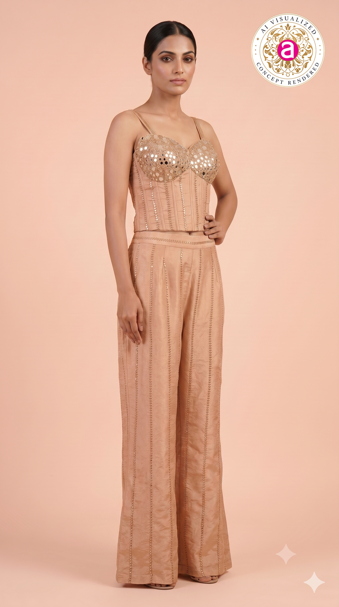 Blush Peach Embellished Corset Co-Ord Set