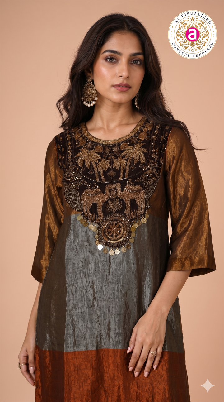 Rust Brown Embroidered Designer Kurta Pant Set