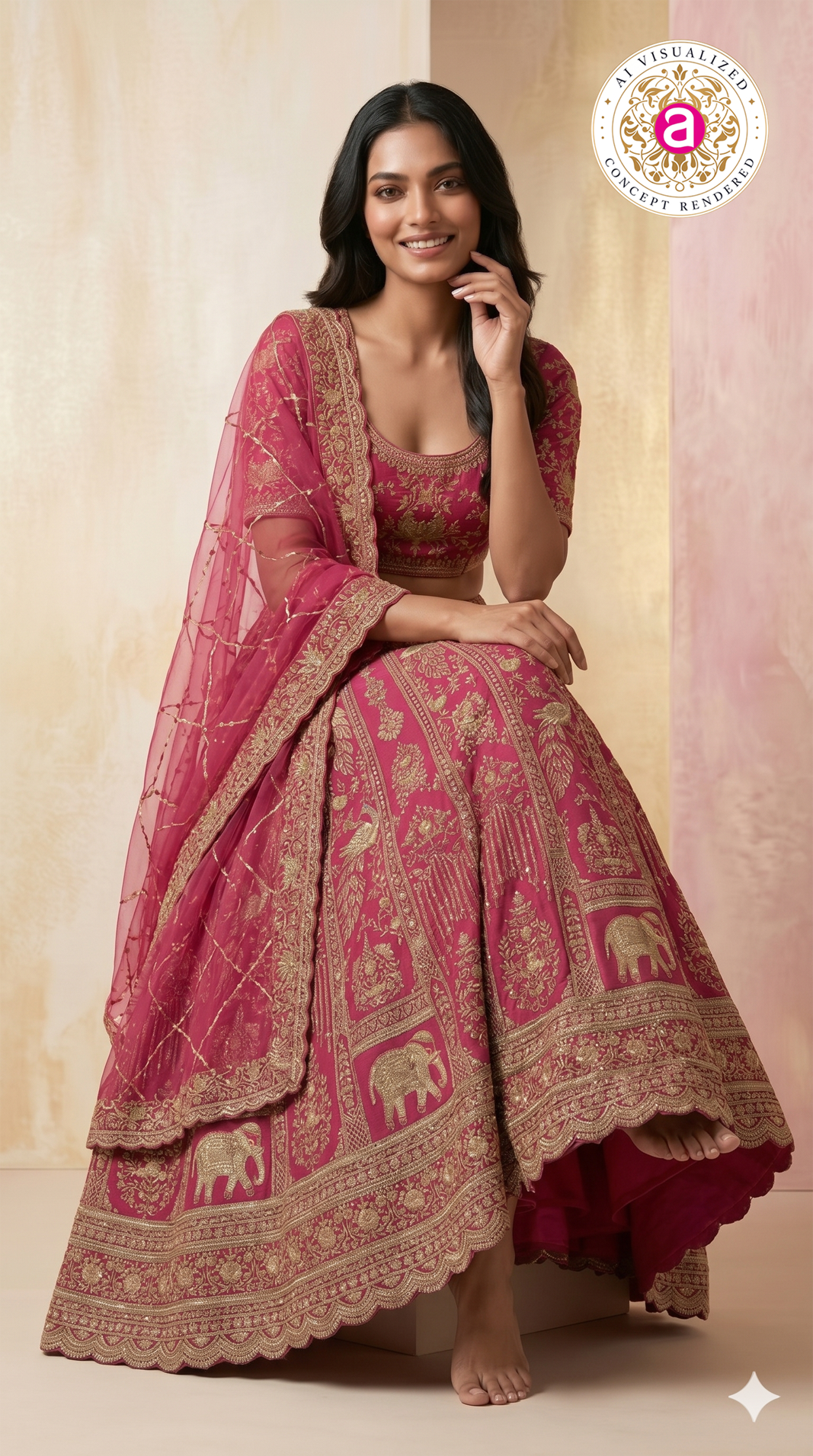 Rani Pink Designer Bridal Lehenga Set with Heavy Zari Embroidery & Net Dupatta