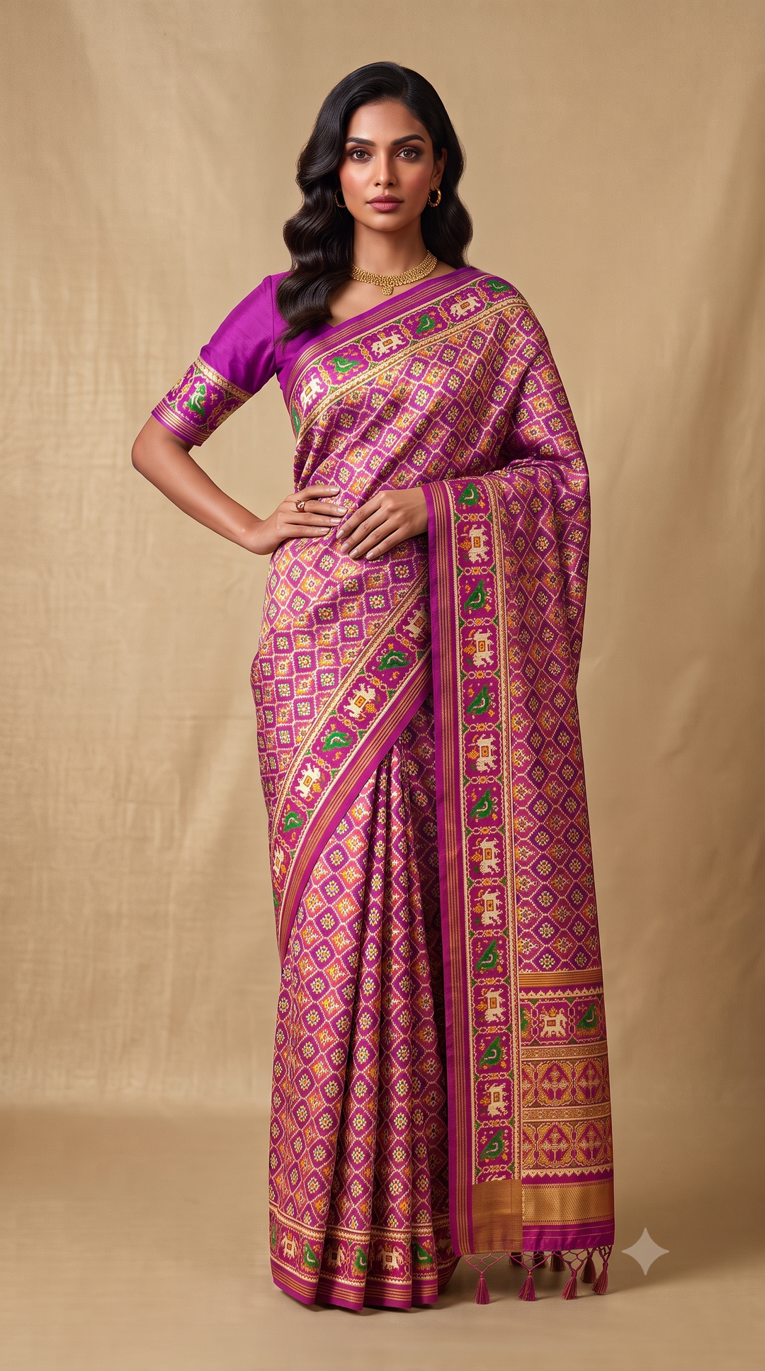 Premium Patola Inspired Weaving Silk Saree with Traditional Elephant Border