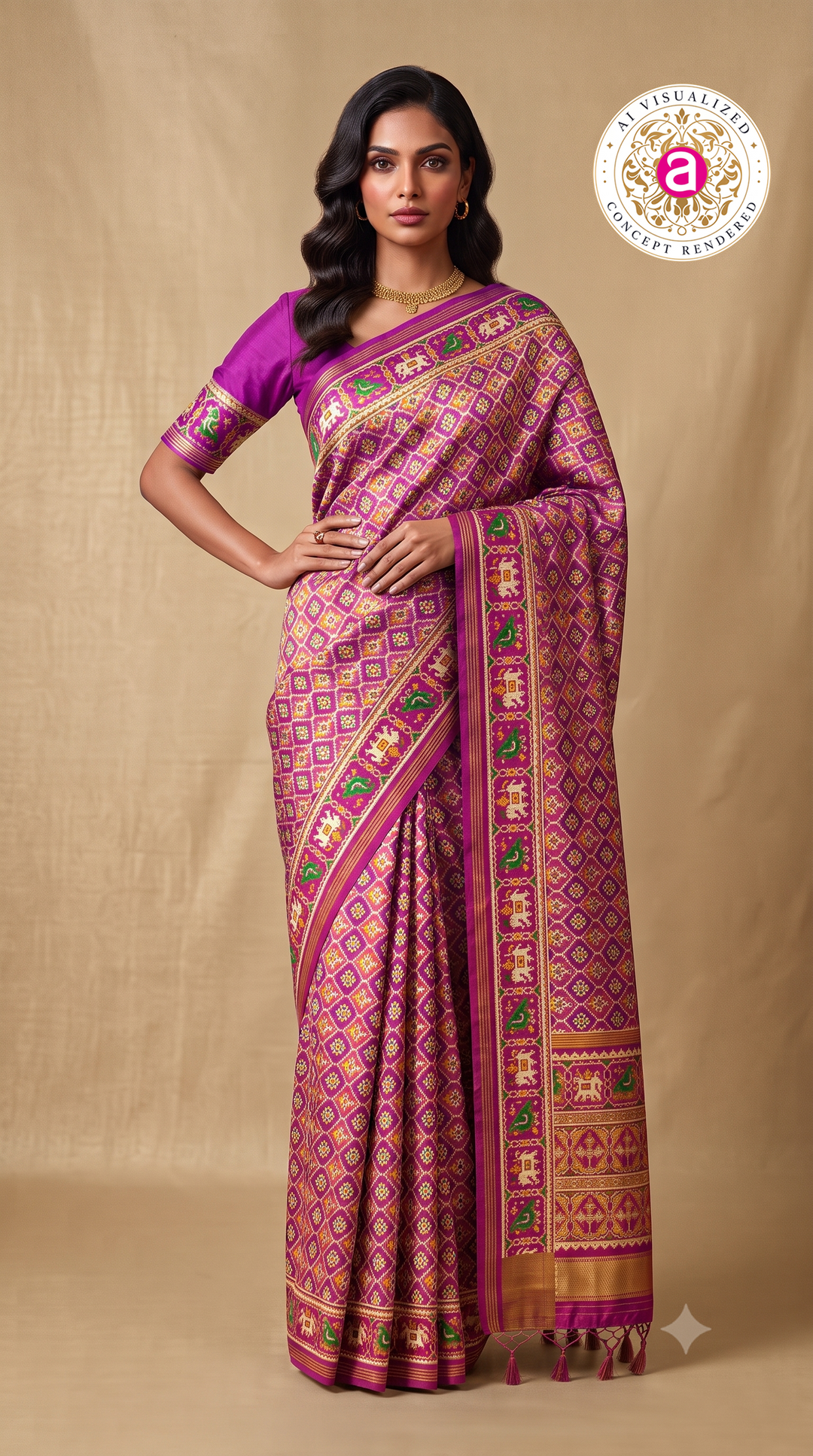 Premium Patola Inspired Weaving Silk Saree with Traditional Elephant Border