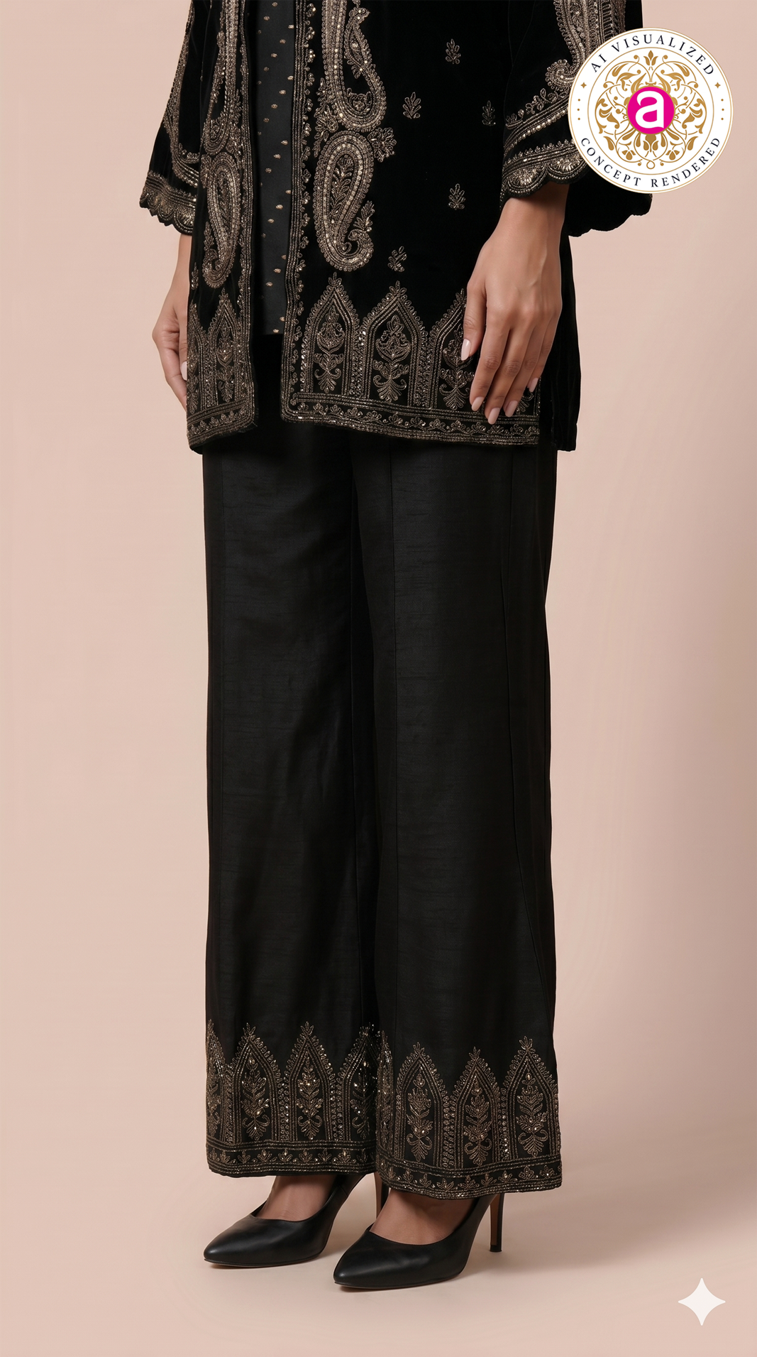 Midnight Black Embroidered Co-Ord Set with Jacket