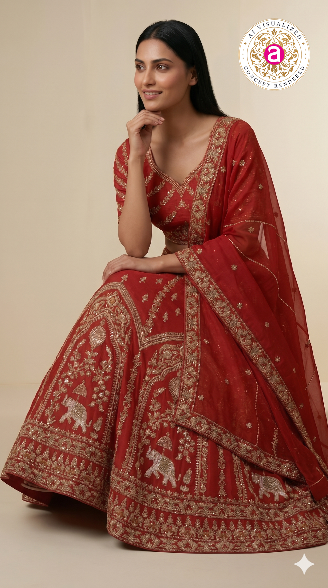 Royal Red Bridal Lehenga Set with Heritage Zari Embroidery & Elephant Motif Border