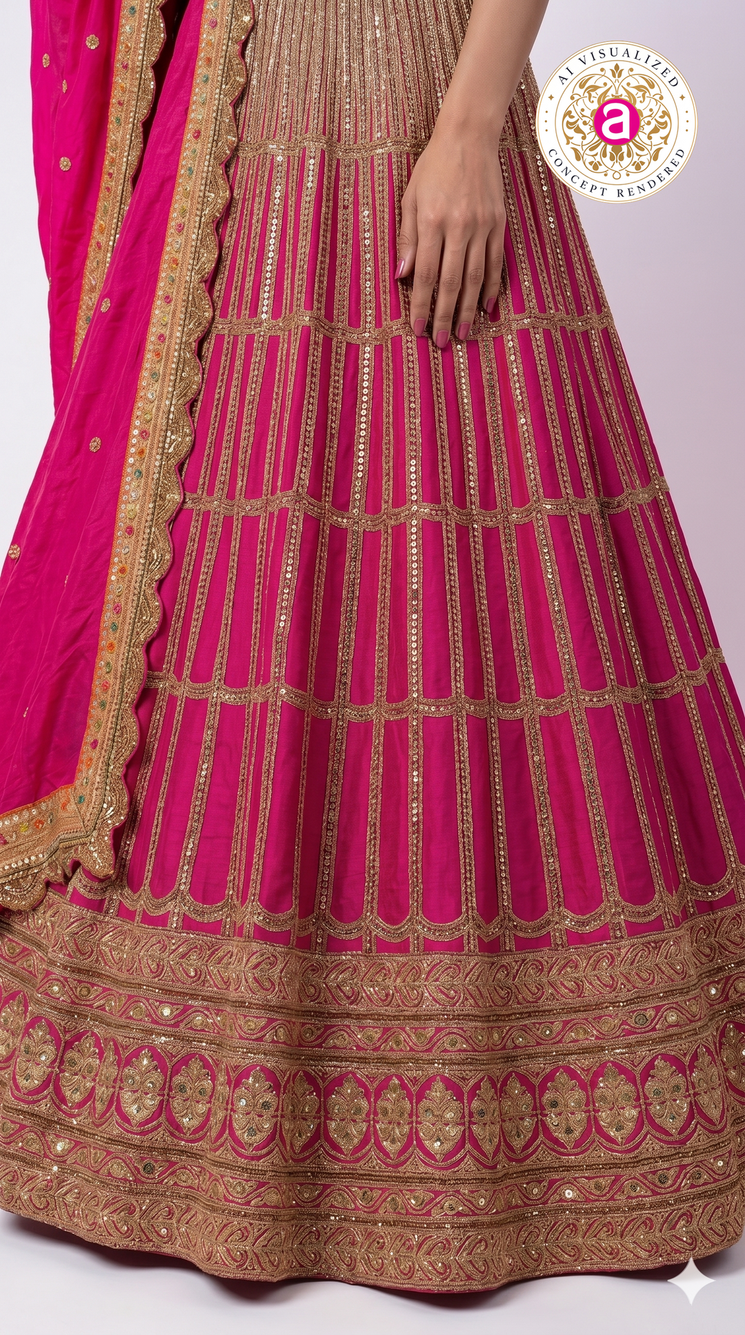 Rani Pink Embroidered Lehenga Choli with Zari Work & Dupatta