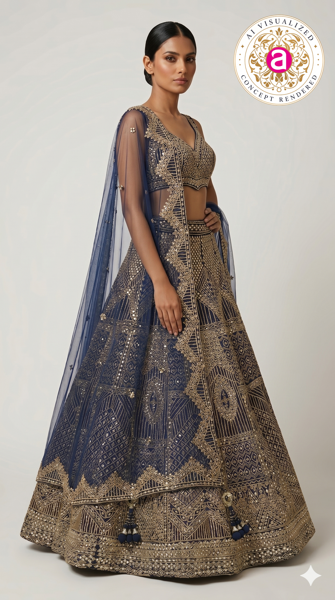 Royal Navy Blue Heavy Embroidered Designer Lehenga Choli with Net Dupatta