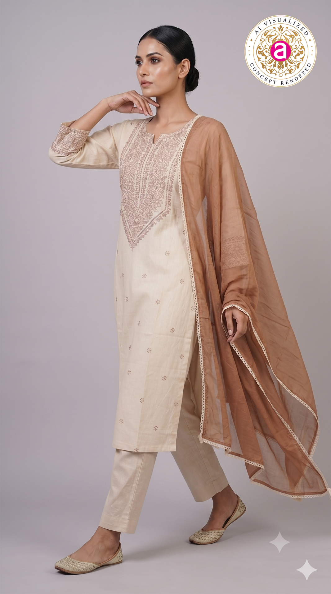 Ivory Embroidered Kurta Pant Set with Dupatta