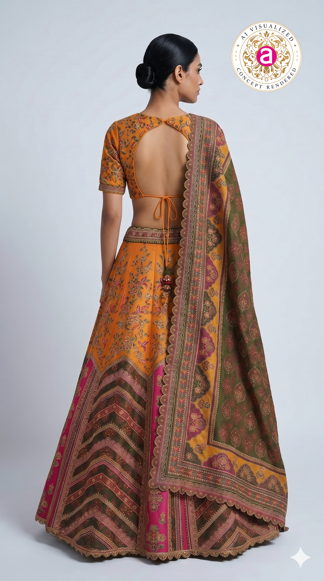 Rust Orange Printed Lehenga Choli with Traditional Border Dupatta