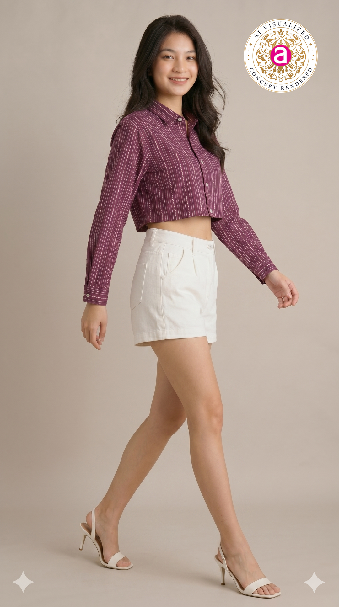 Wine Purple Striped Crop Shirt Top