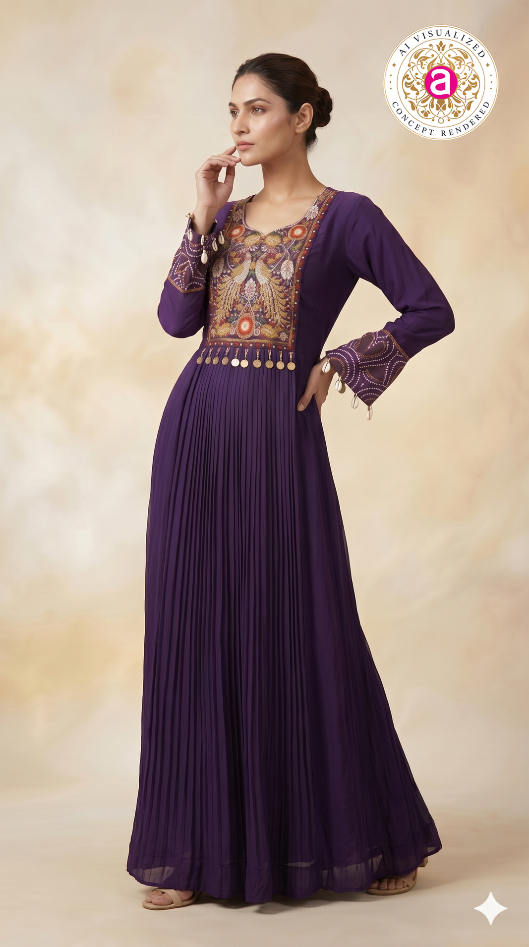 Royal Purple Embroidered Pleated Anarkali Gown