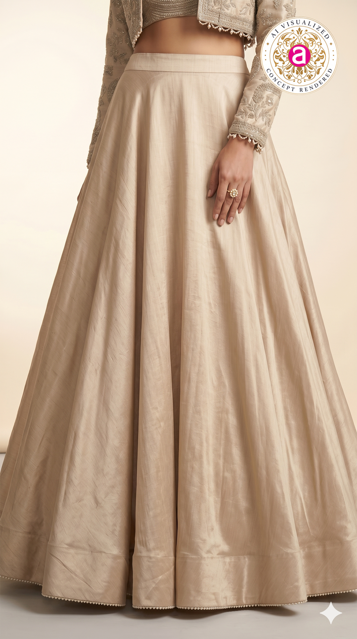 Champagne Beige Embroidered Lehenga Set with Jacket
