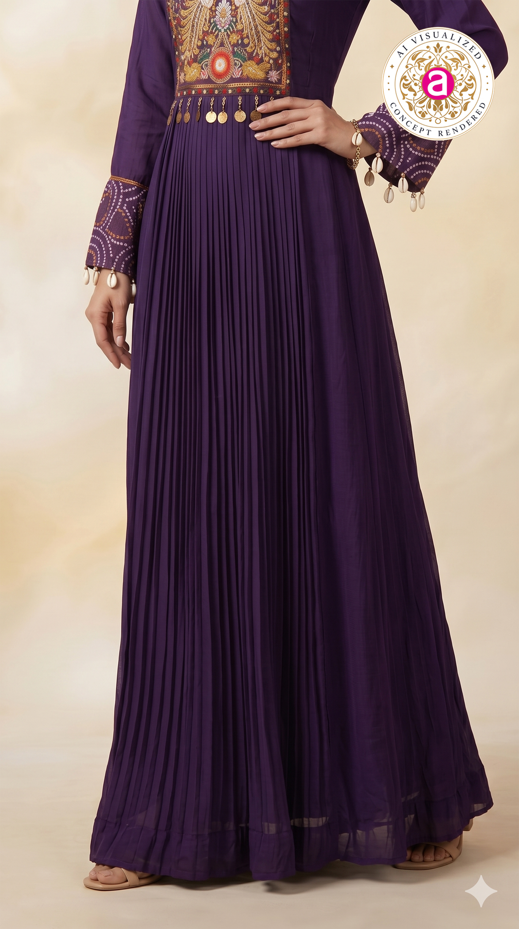 Royal Purple Embroidered Pleated Anarkali Gown