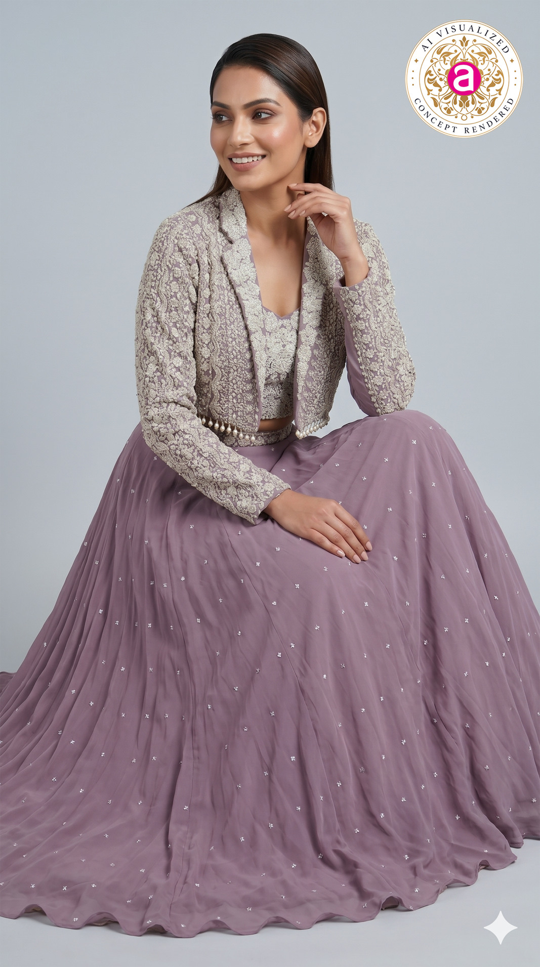 Dusty Lavender Designer Party Wear Lehenga Set with Jacket