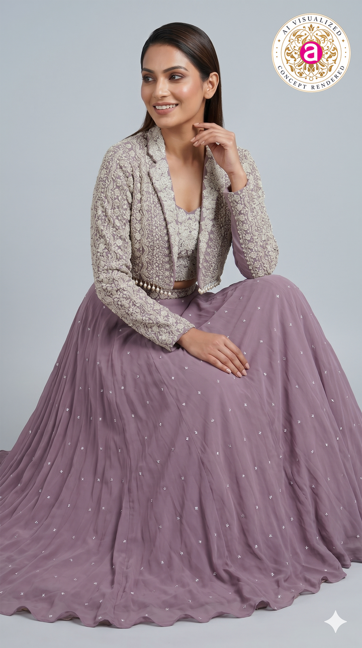 Dusty Lavender Designer Party Wear Lehenga Set with Jacket