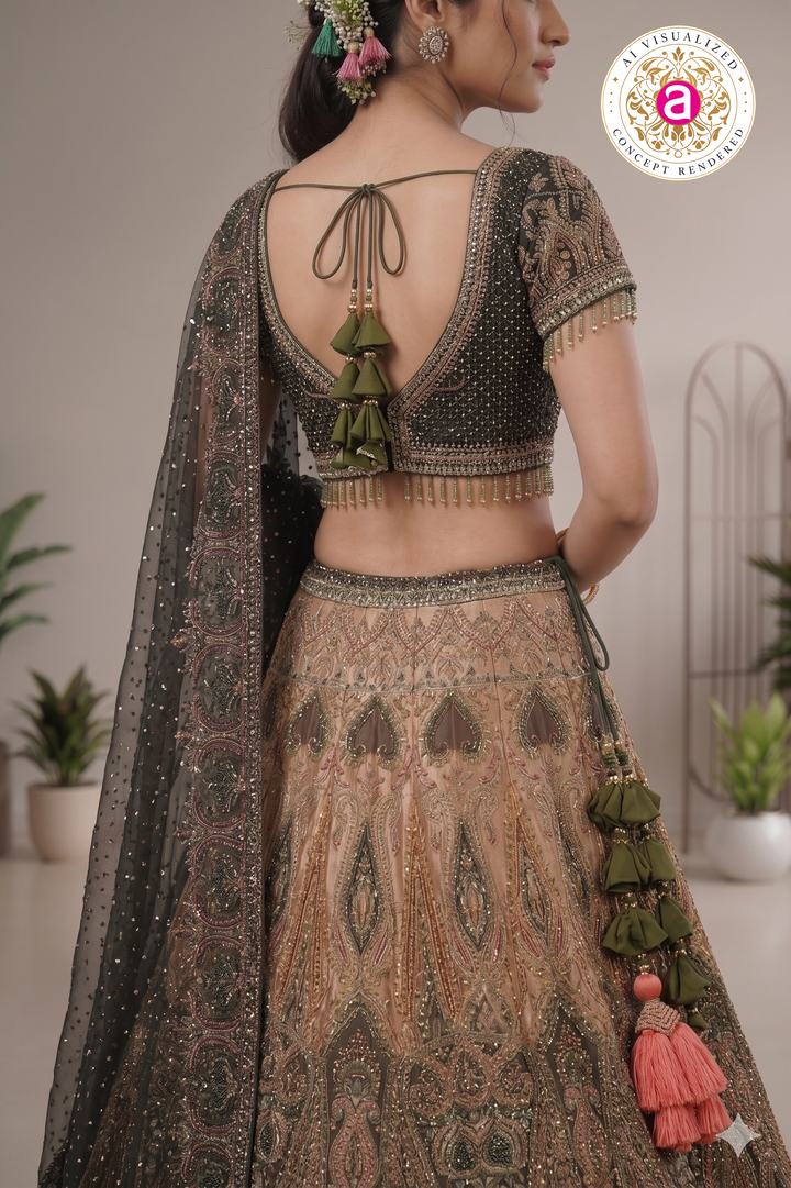 Black & Gold Designer Lehenga Set with Embellished Blouse and Dupatta