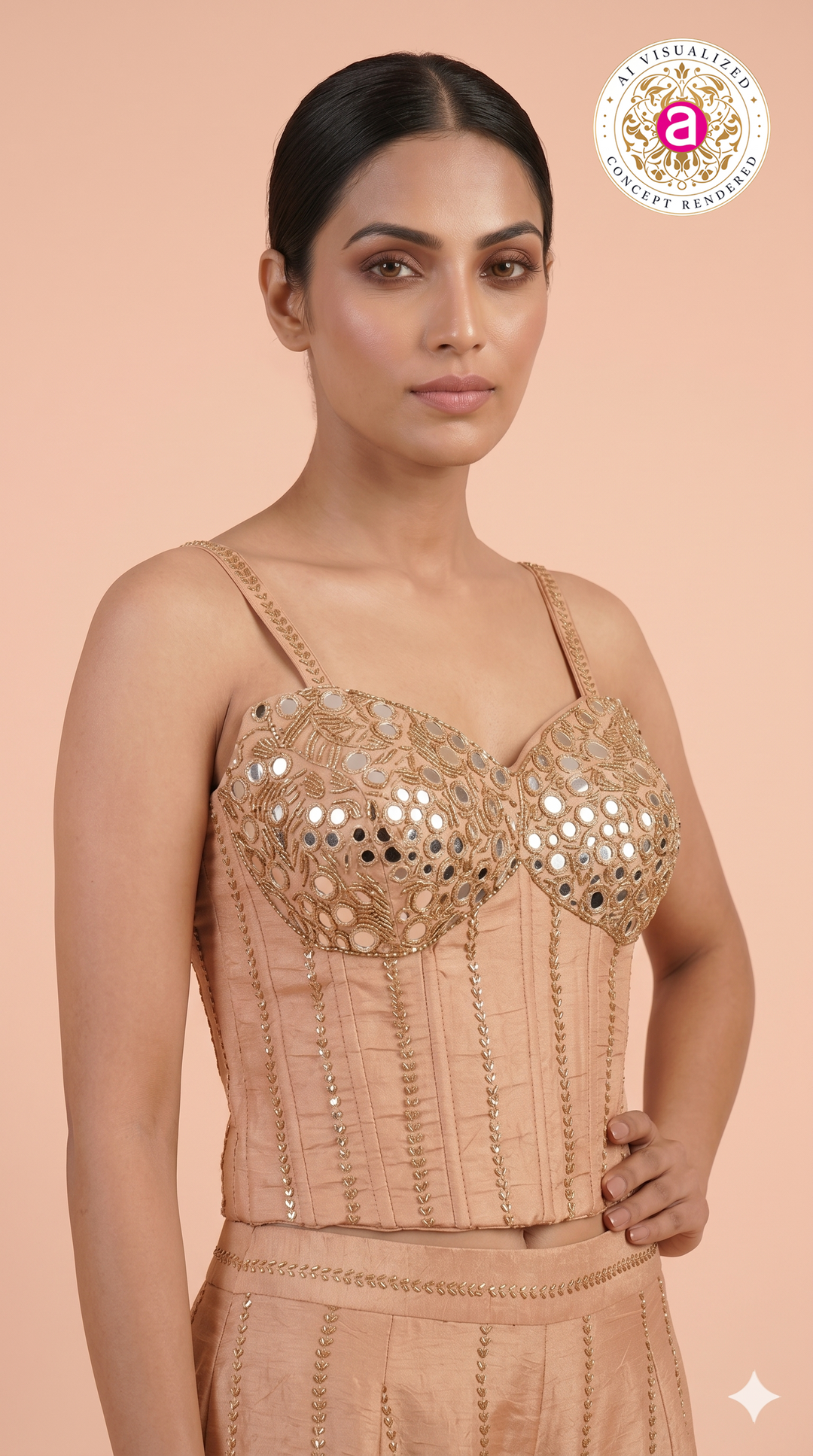 Blush Peach Embellished Corset Co-Ord Set