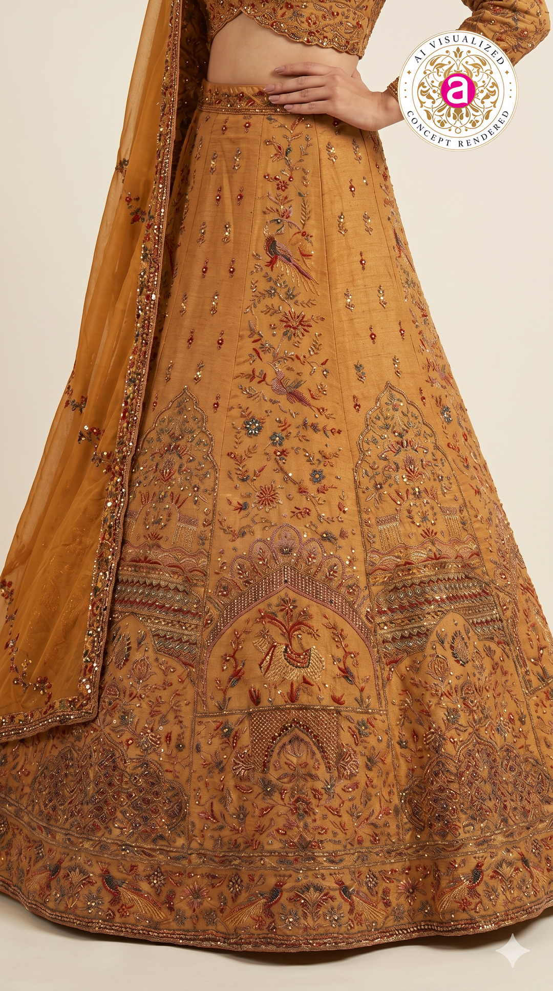 Mustard Gold Heritage Bridal Lehenga Set with Intricate Hand Embroidery & Traditional Motifs