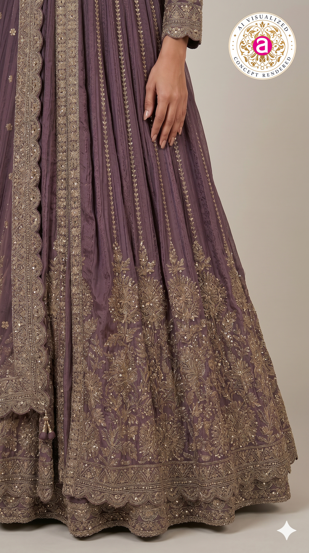 Royal Plum Embroidered Anarkali Gown with Designer Dupatta