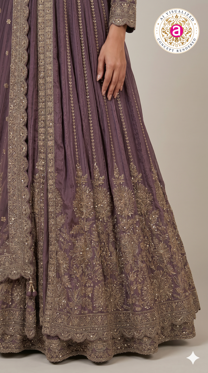 Royal Plum Embroidered Anarkali Gown with Designer Dupatta