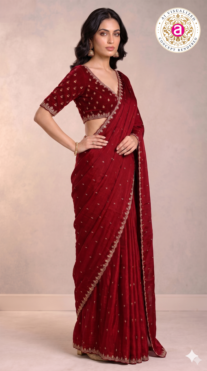Wine Red Handwork Saree with Designer Handwork Blouse