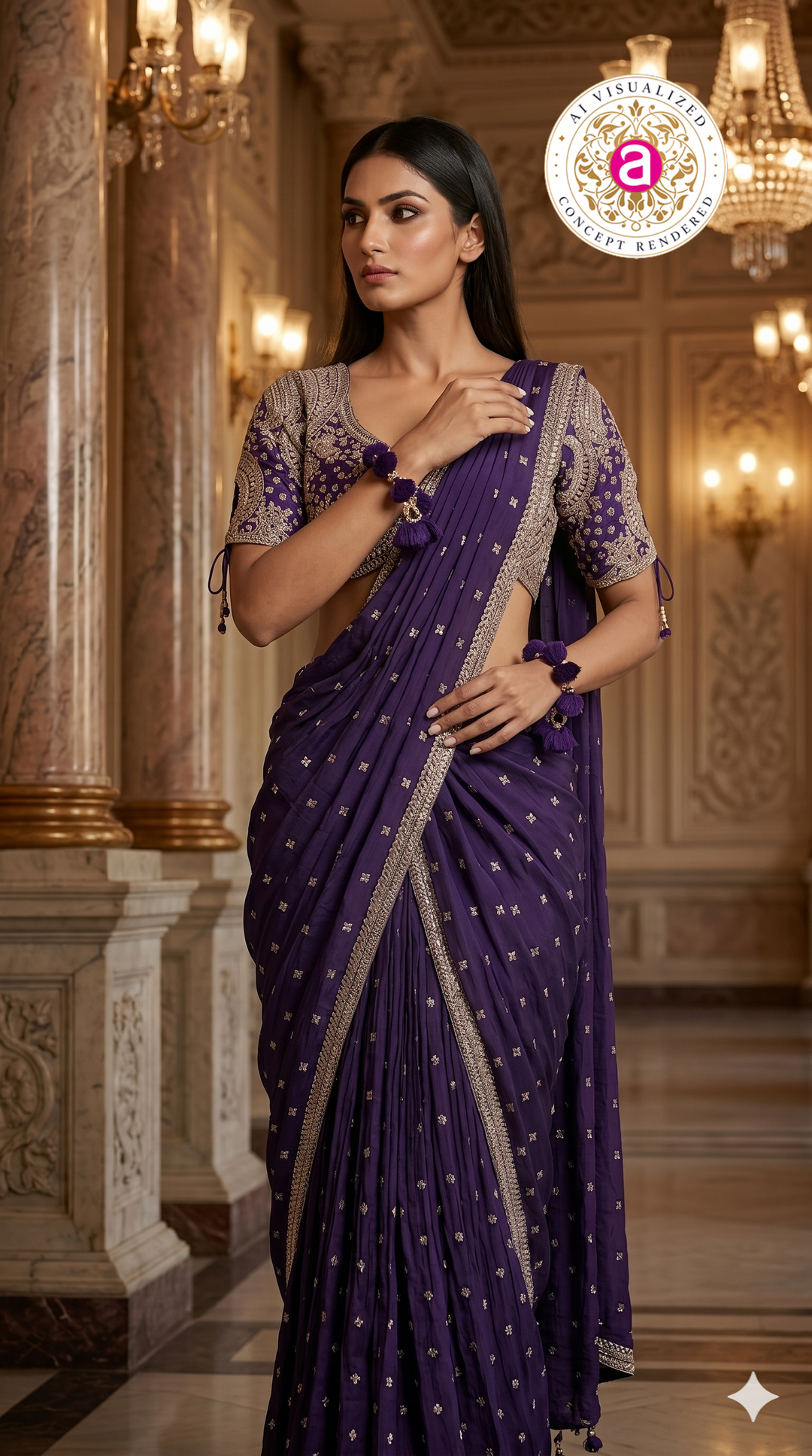 Royal Purple Designer Saree with Embroidered Blouse & Tassel Detailing