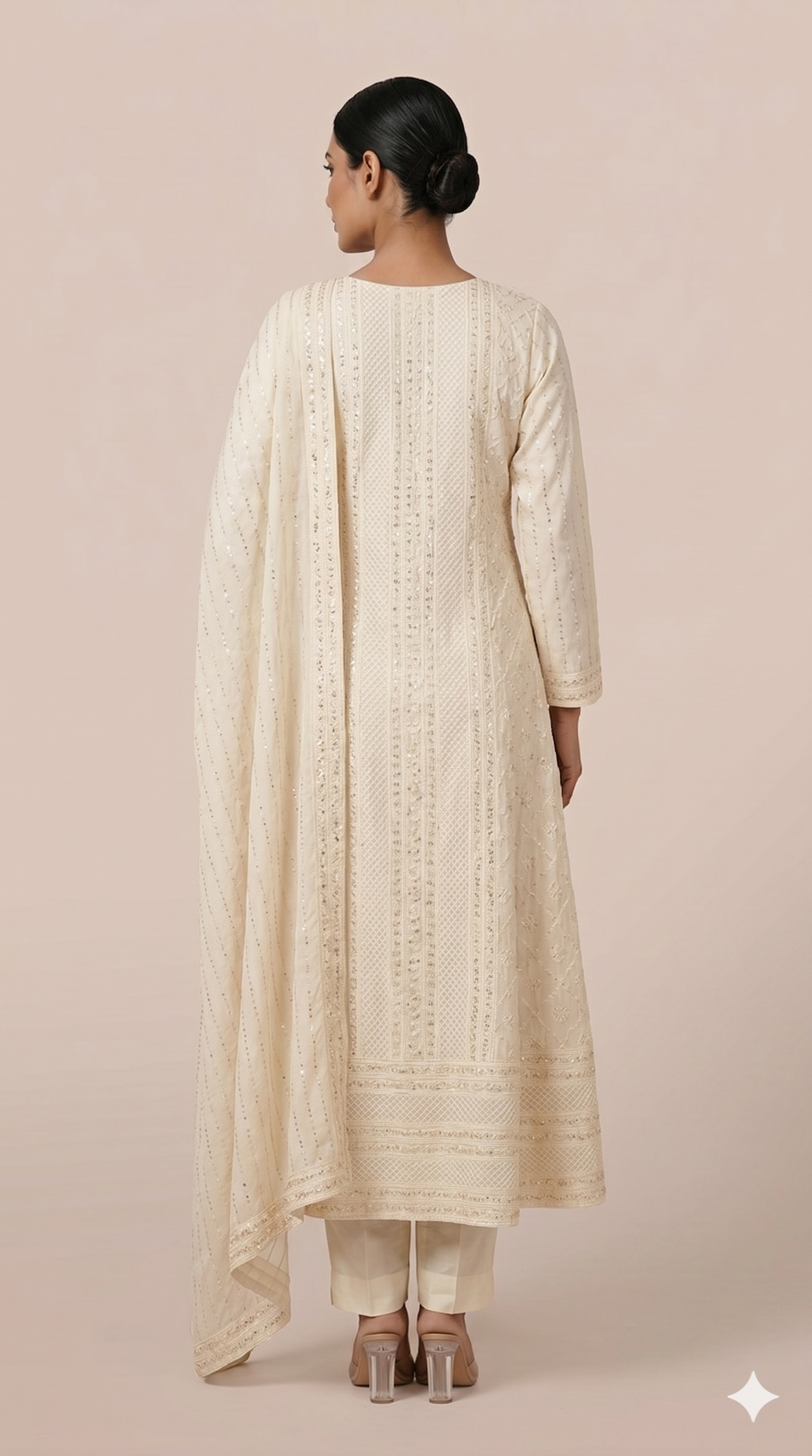 Ivory White Embroidered Straight Kurta Set with Dupatta