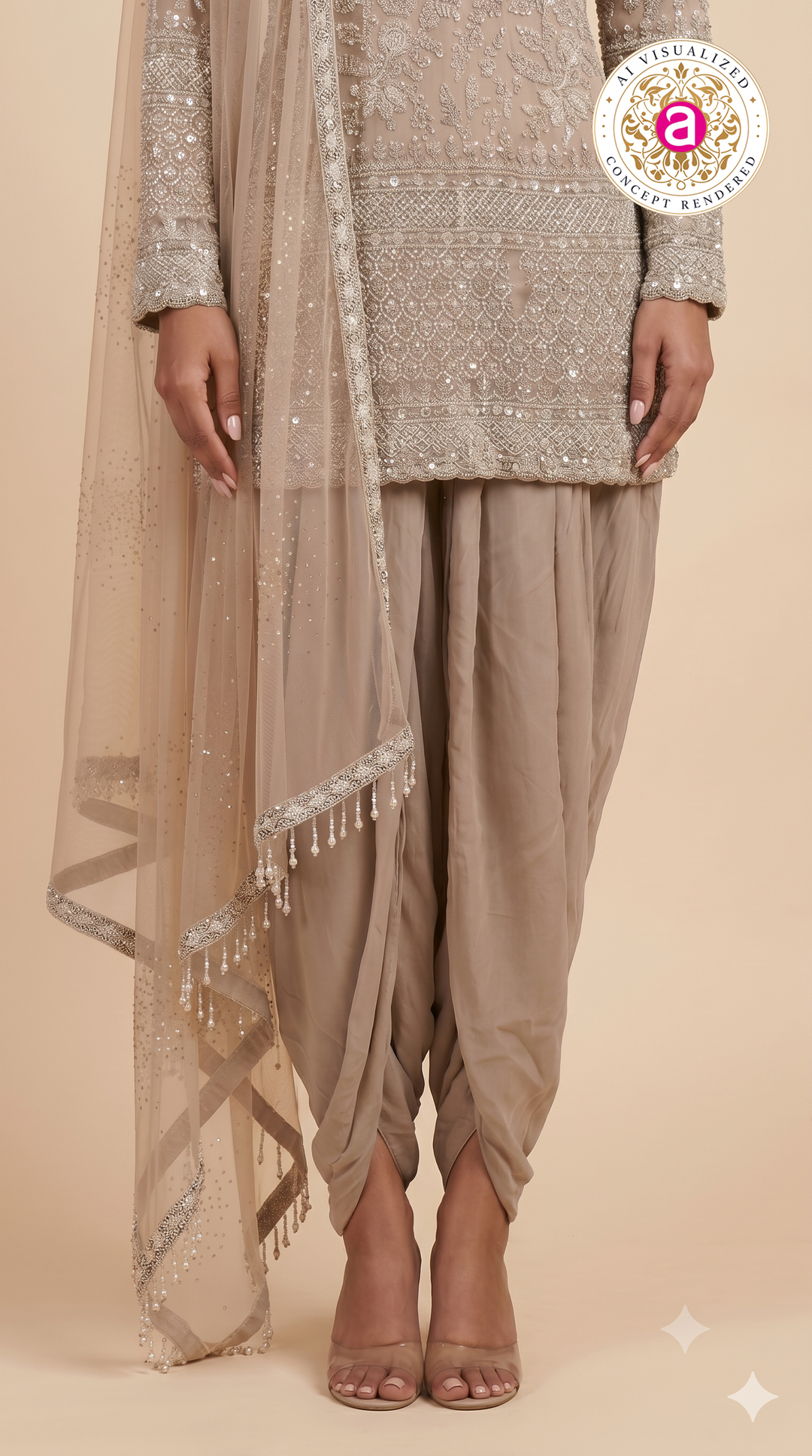 Taupe Beige Heavily Embroidered Patiala Suit Set