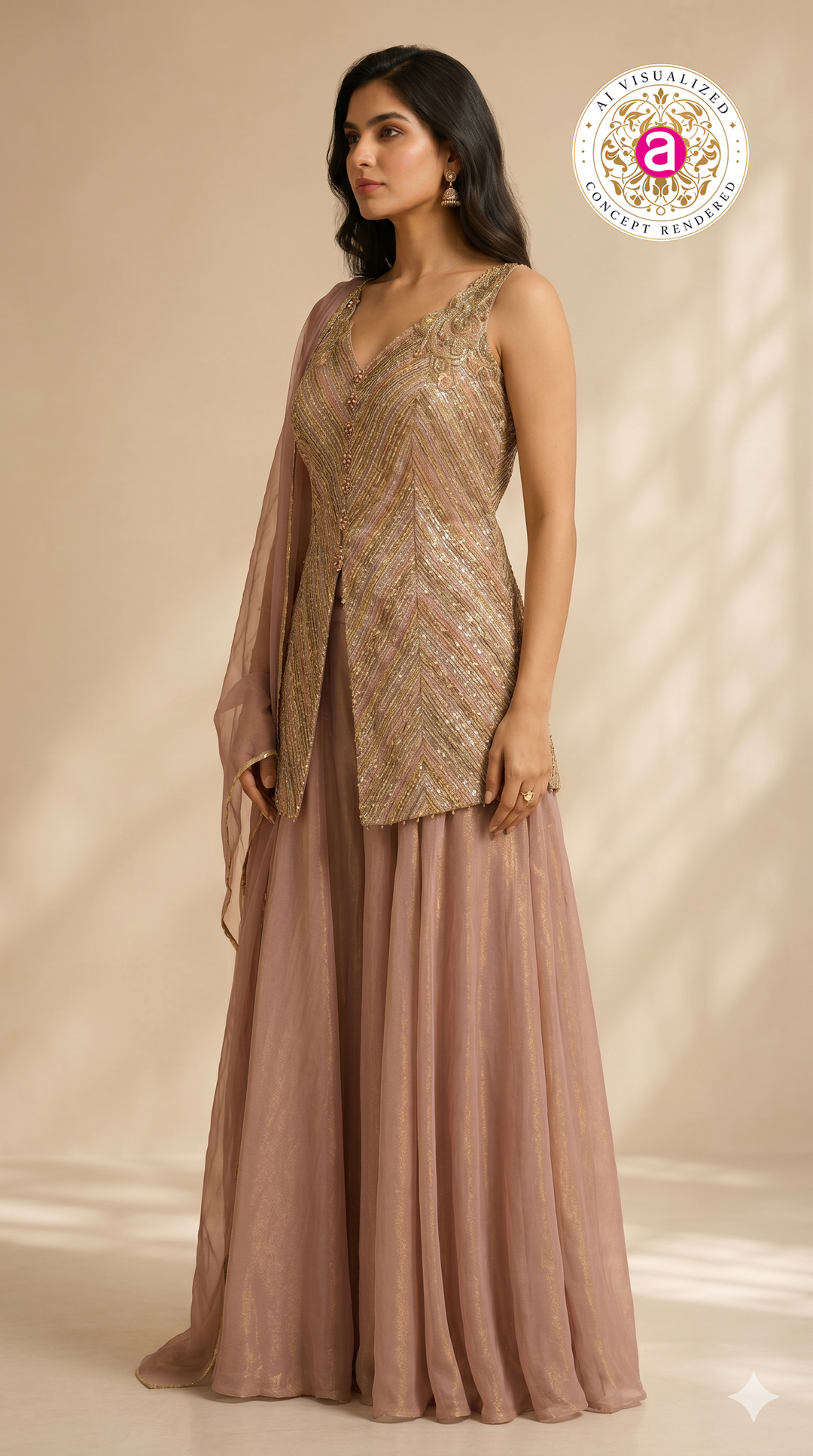 Dusty Rose Embellished Sharara Set with Embroidered Jacket
