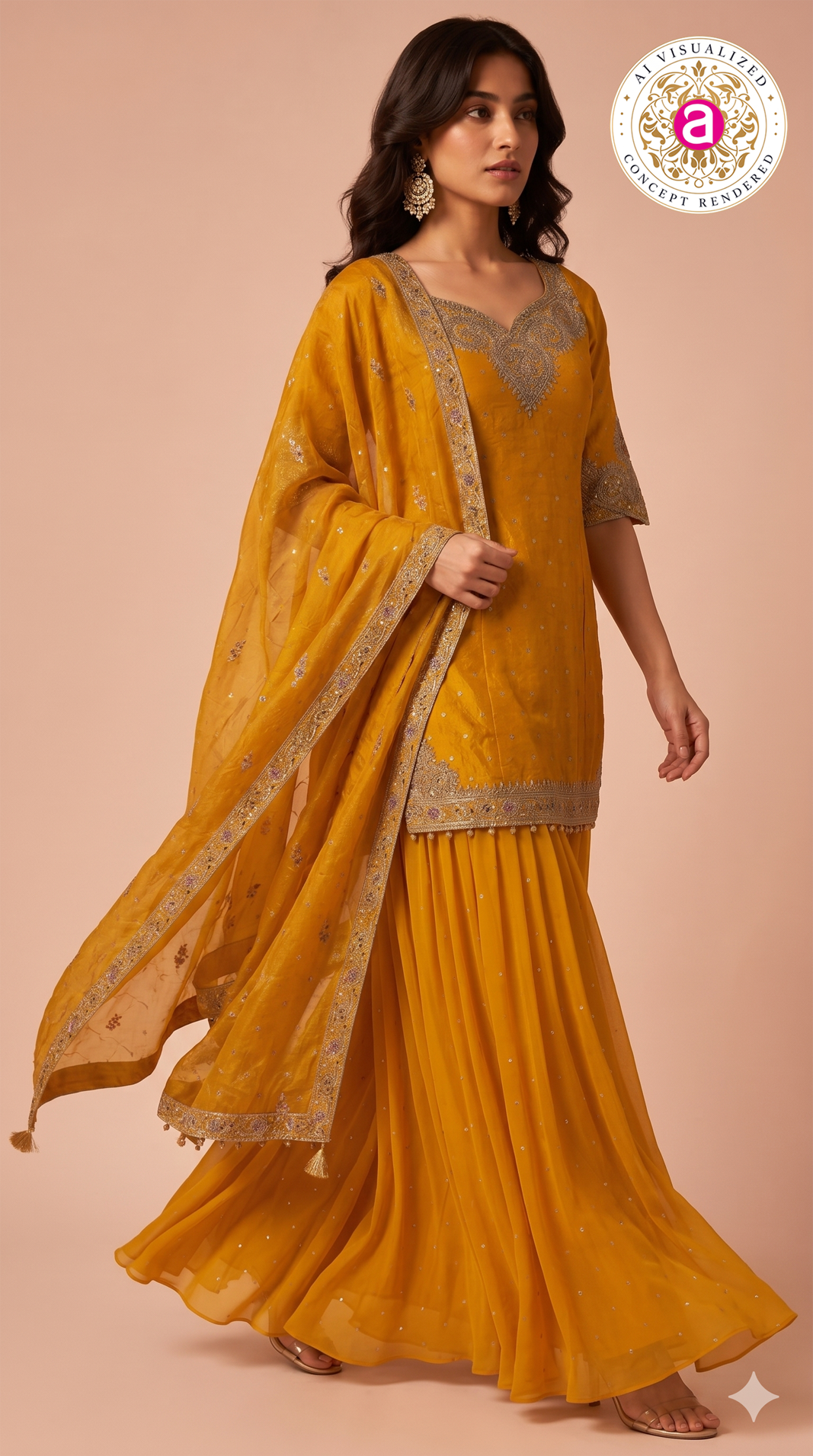 Mustard Yellow Embroidered Sharara Set with Dupatta