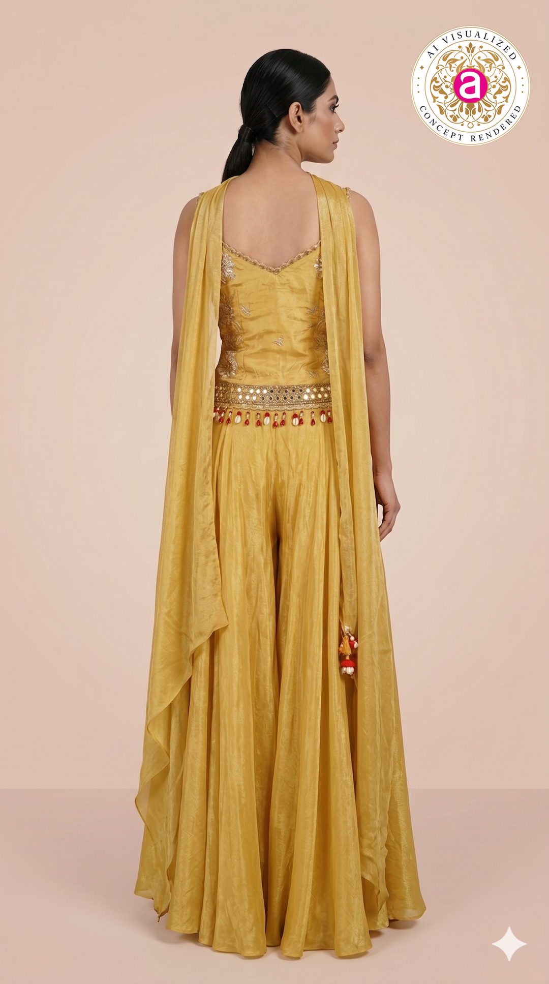 Sunshine Yellow Embroidered Palazzo Set with Tassel Choker Dupatta