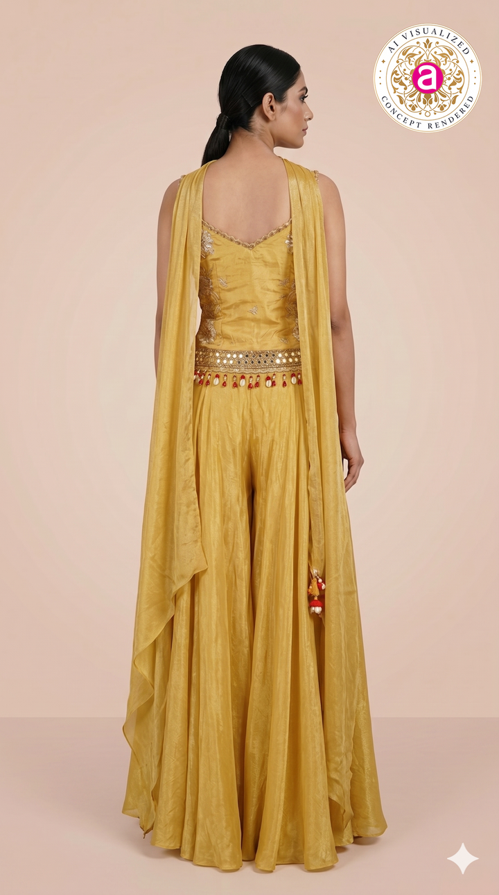 Sunshine Yellow Embroidered Palazzo Set with Tassel Choker Dupatta