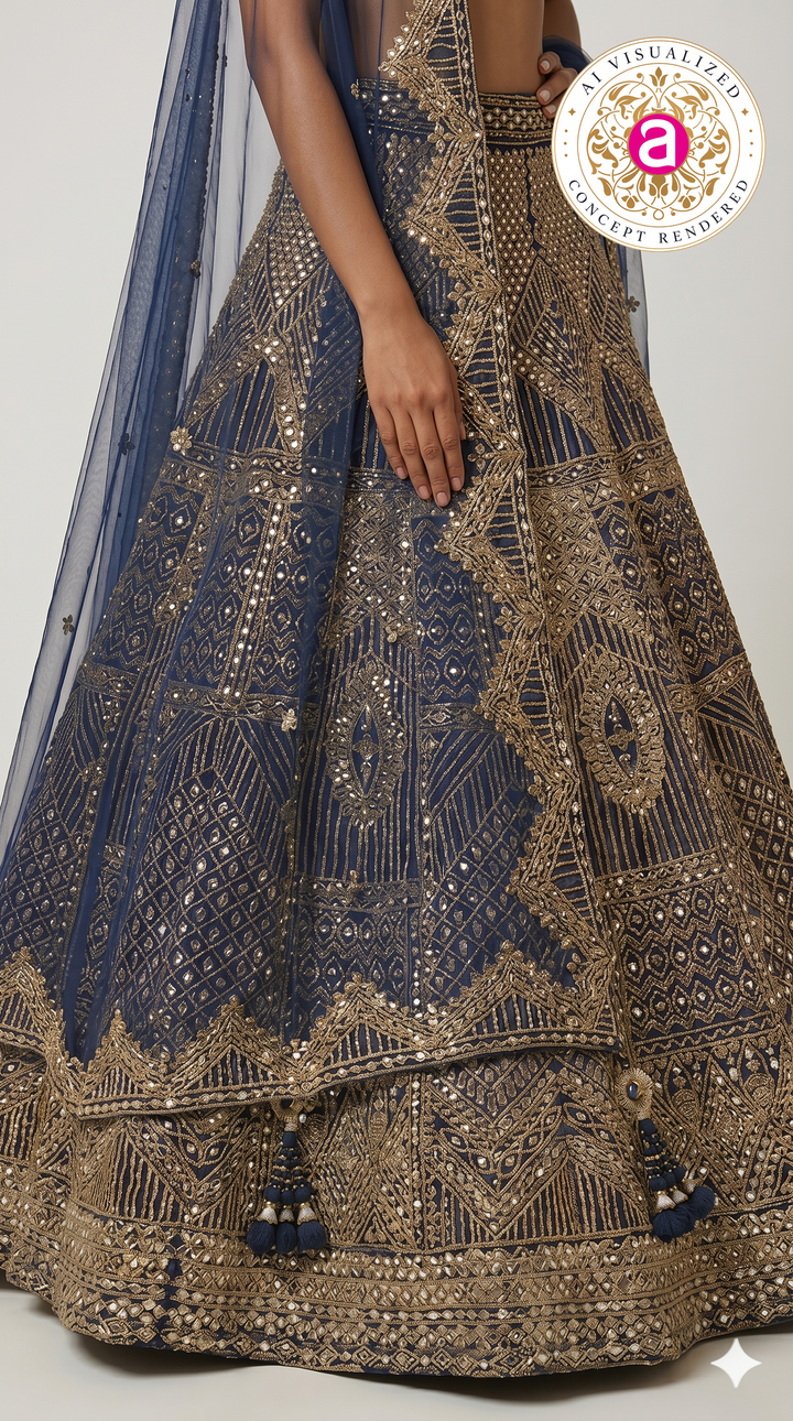 Royal Navy Blue Heavy Embroidered Designer Lehenga Choli with Net Dupatta