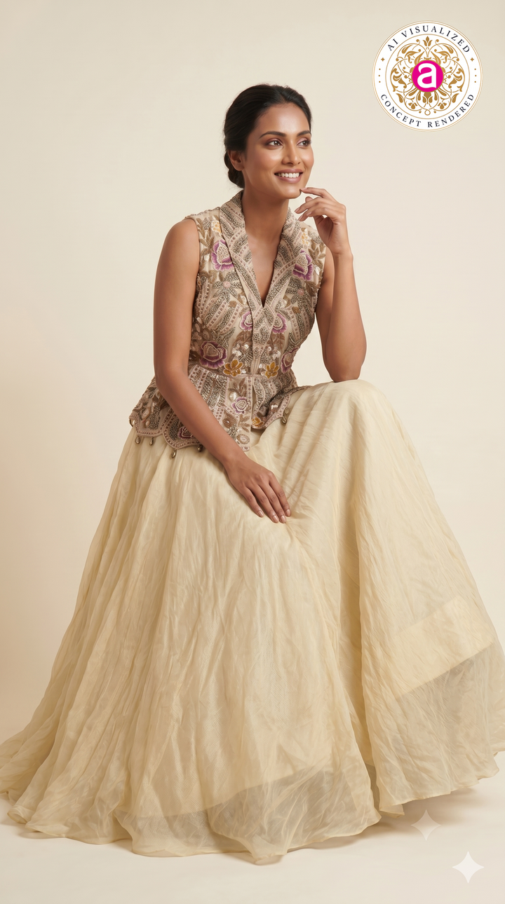 Ivory Floral Embroidered Designer Lehenga Set