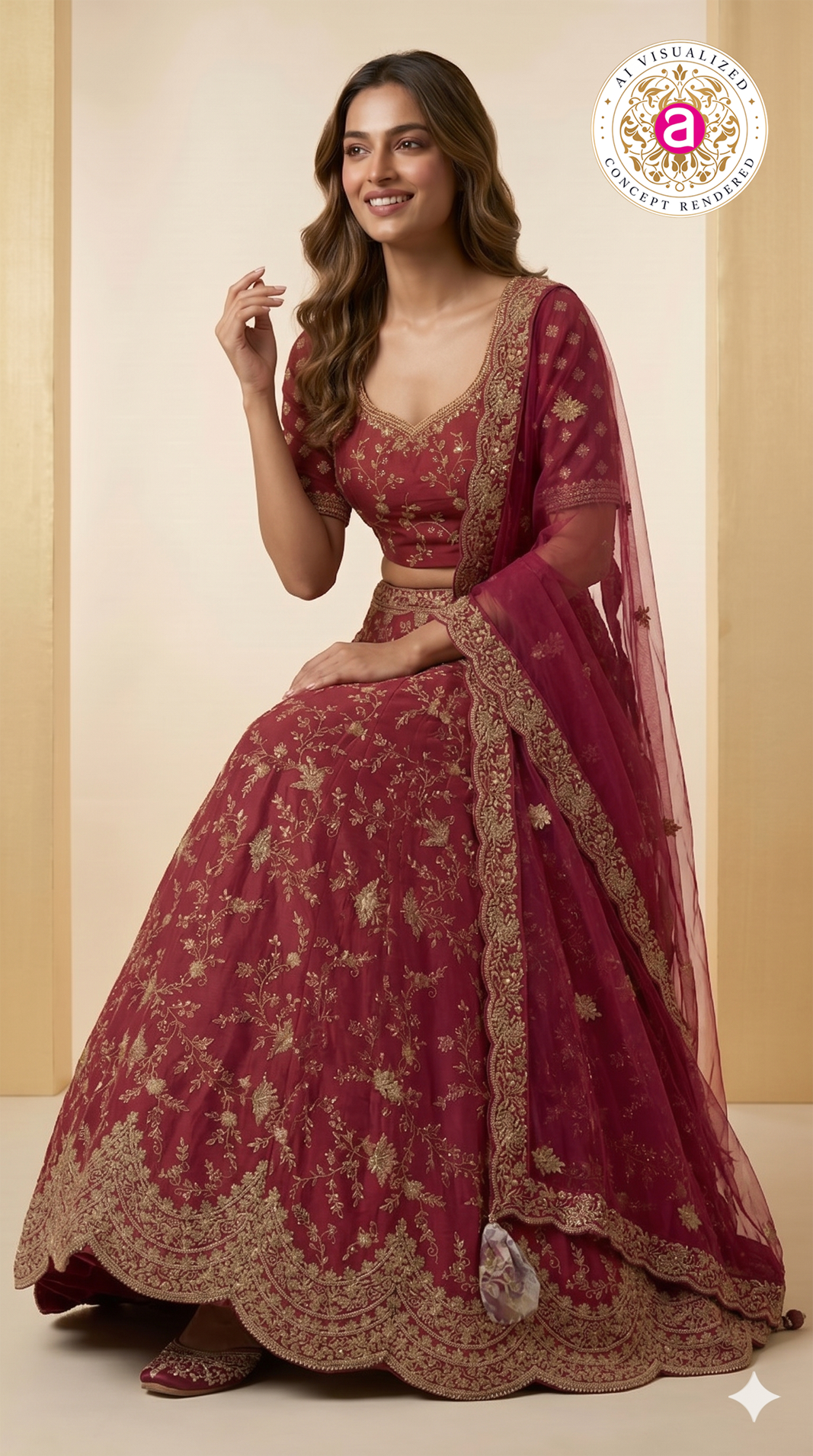 Royal Wine Embroidered Silk Lehenga Set with Designer Net Dupatta