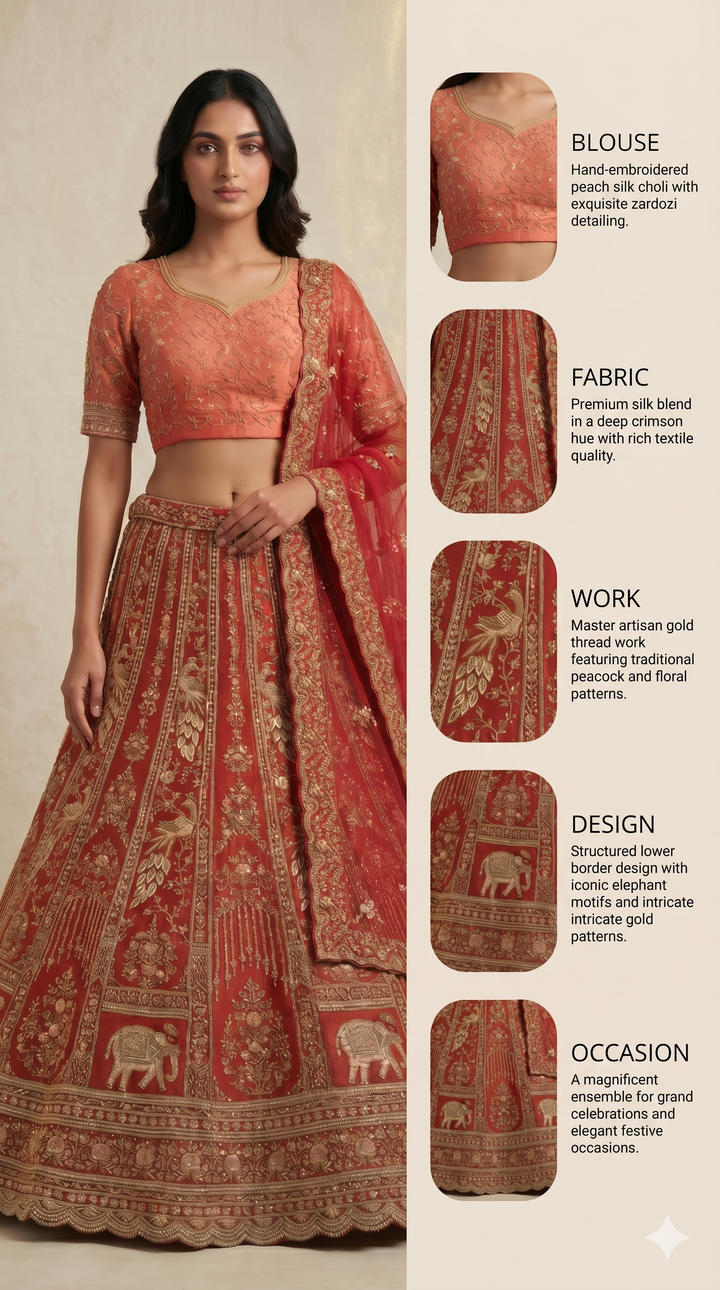 Royal Rust Orange Bridal Lehenga Set with Heritage Zari Embroidery & Net Dupatta