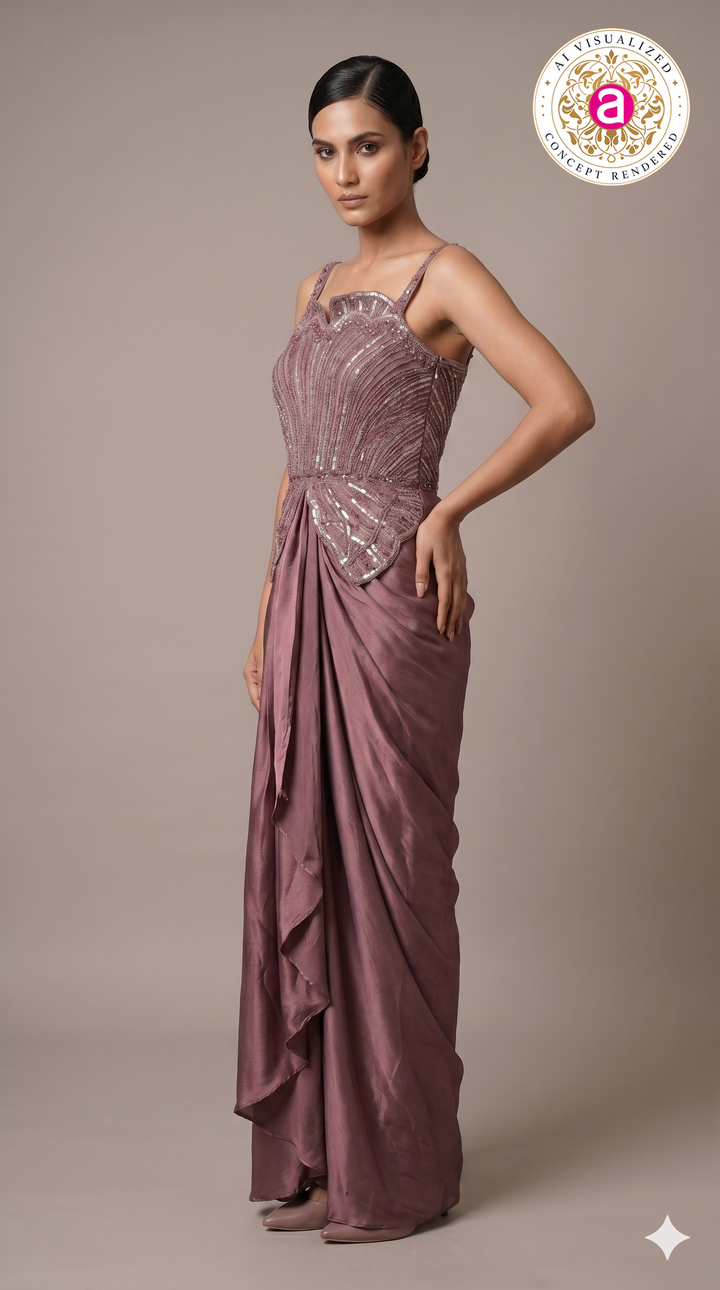Dusty Mauve Embellished Indo-Western Drape Gown