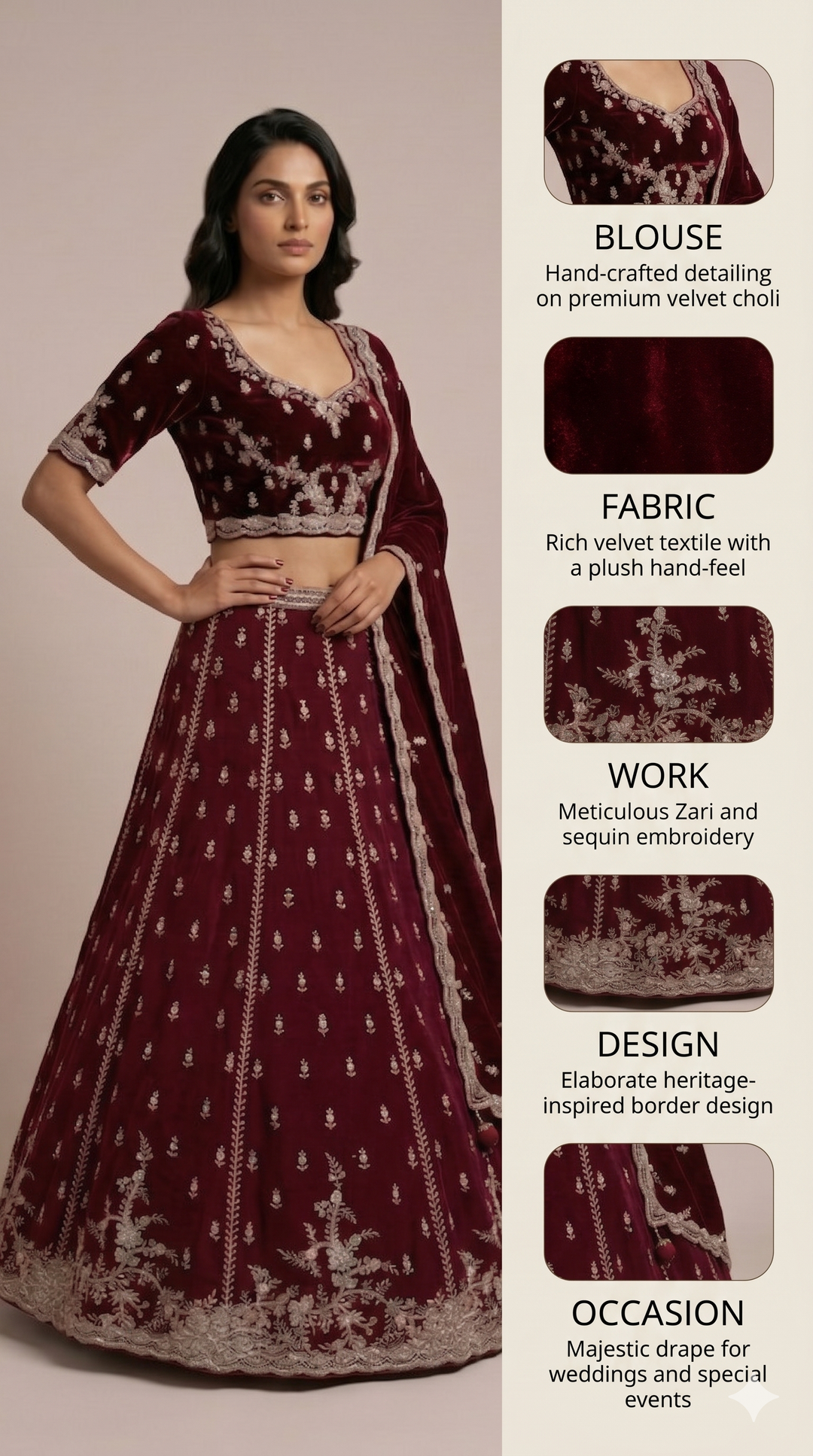 Wine Maroon Designer Embroidered Lehenga Set with Matching Dupatta