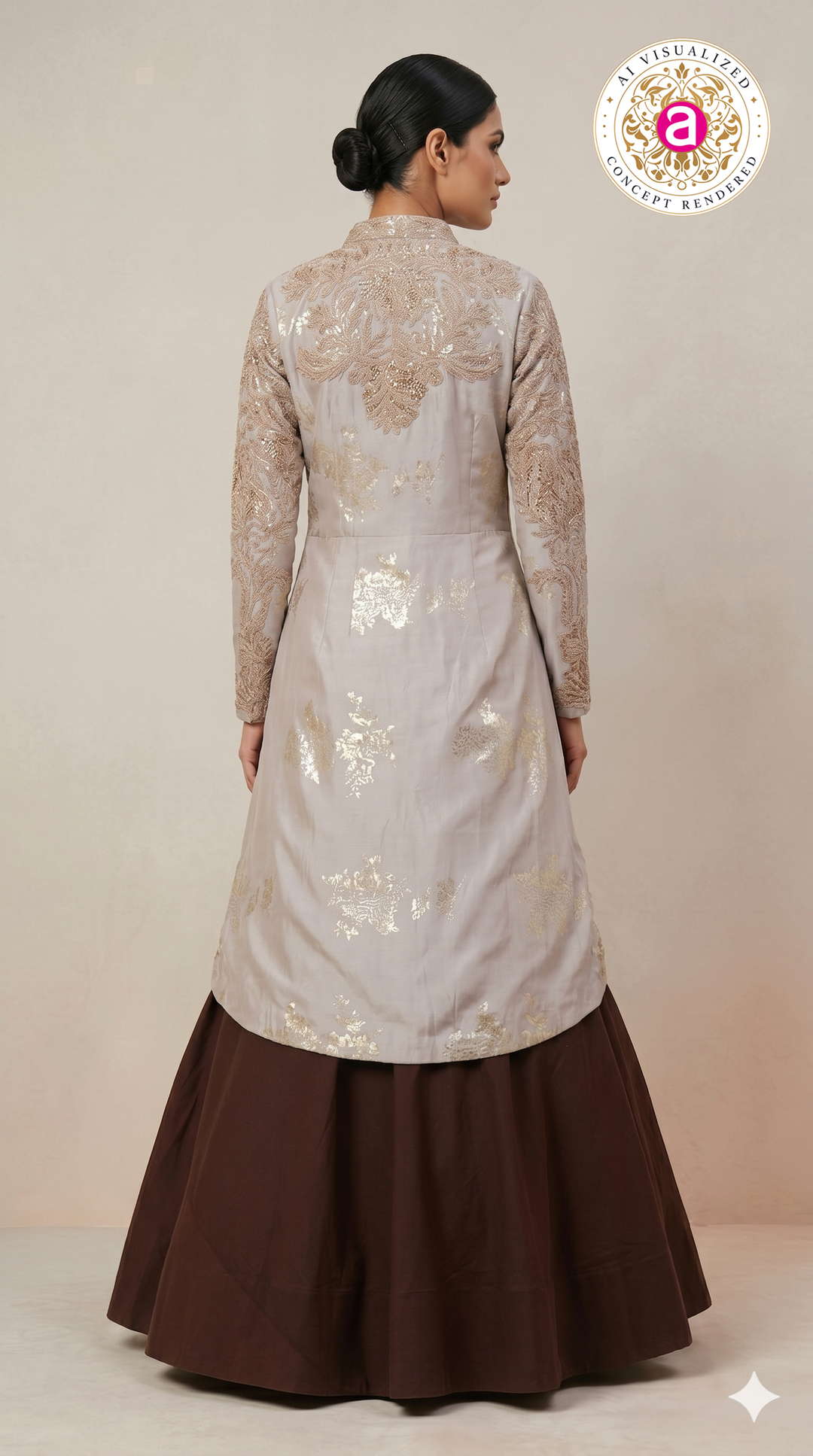 Beige & Brown Designer Indo-Western Party Wear Gown Set