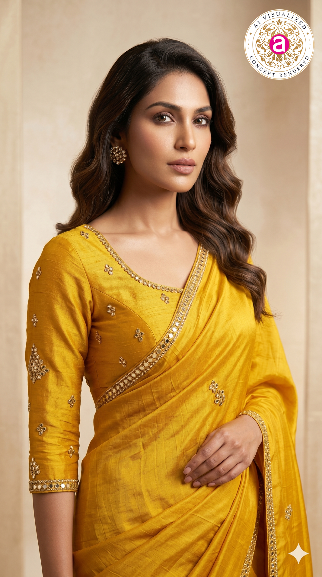 Mustard Yellow Mirror Work Designer Saree with Embellished Blouse